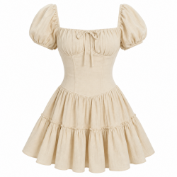 Beige Vintage Mini Dress