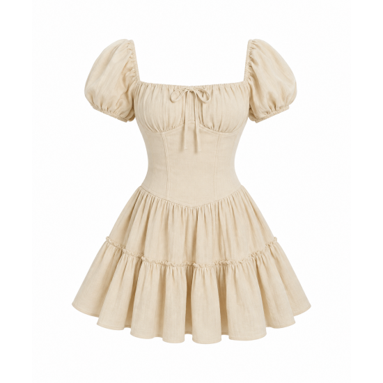 Beige Vintage Mini Dress