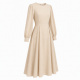Beige Long Sleeve Midi Dress