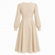Beige Long Sleeve Midi Dress