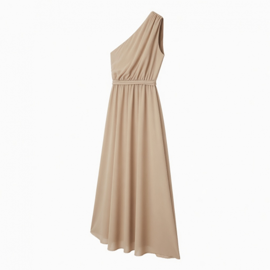 Beige One-Shoulder Maxi Dress