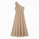 Beige One-Shoulder Maxi Dress