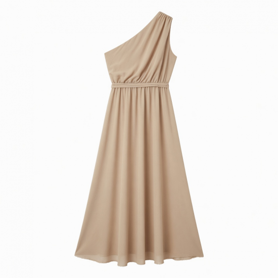 Beige One-Shoulder Maxi Dress
