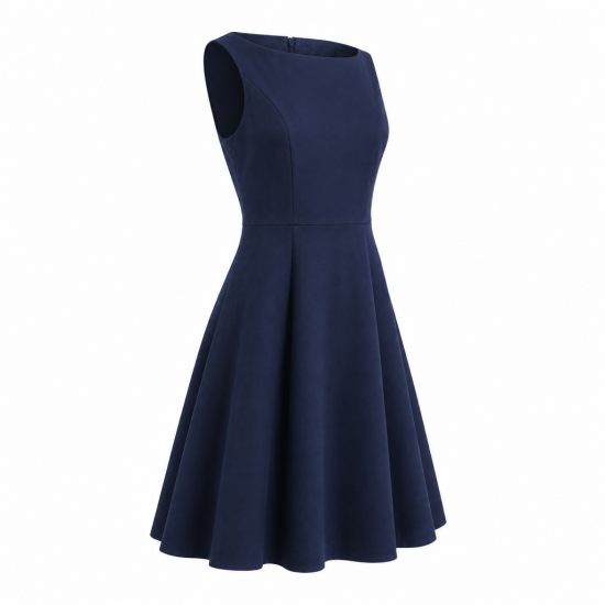 Boat Neck A-Line Lined Zip Dress