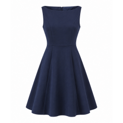 Boat Neck A-Line Lined Zip Dress