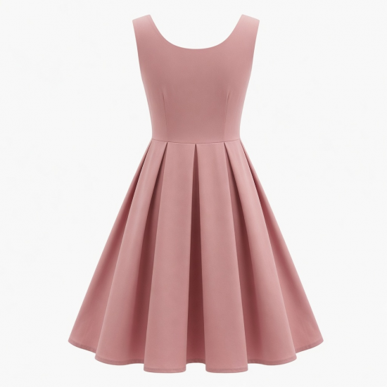 Scoop Neck Sleeveless Pleated Fit Flare Dress