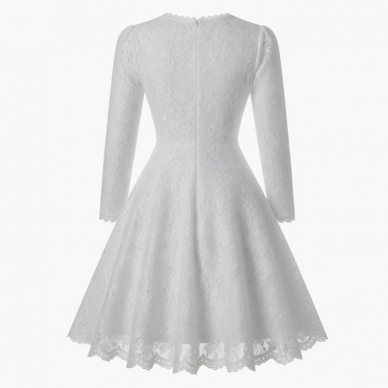 Round Neck Long Sleeve Fit Flare Lace Women's Dress