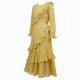 Yellow Long Sleeve Ruffled Floral Maxi Dress
