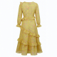 Yellow Long Sleeve Ruffled Floral Maxi Dress