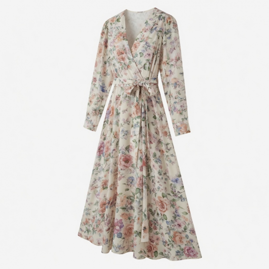 Long Sleeve Wrap Floral Maxi Dress