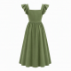 Square Neck Flutter Sleeve Pockets Button Dress