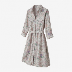 Collared Pockets Button Floral Shirt Dress