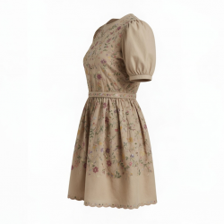 Beige Multicoloured Small Embroidered Dress