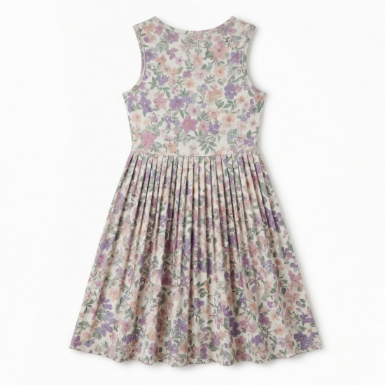 Sleeveless Pleated Floral Jersey Women's Dress