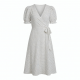 V-Neck Puff Sleeve Wrap Polka Dot Midi Dress
