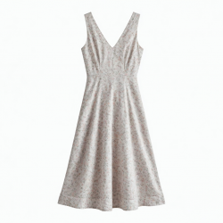 V-Neck Sleeveless Floral Cotton Midi Dress