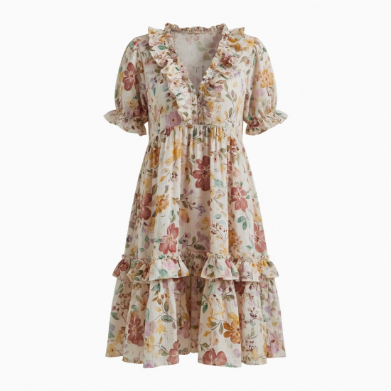 Ruffled Floral Boho Beach Women's Dress