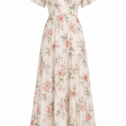 V-Neck Short Sleeve Floral Viscose Women's Maxi Dress