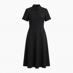Midi Regular Black Collared Dress