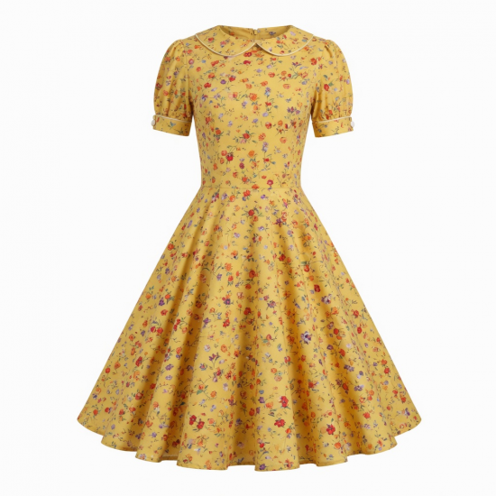 Yellow Floral Retro Dress