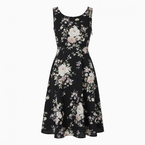 Black Sleeveless Floral Dress
