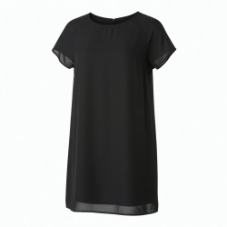 Black Round Neck Shift Chiffon Dress