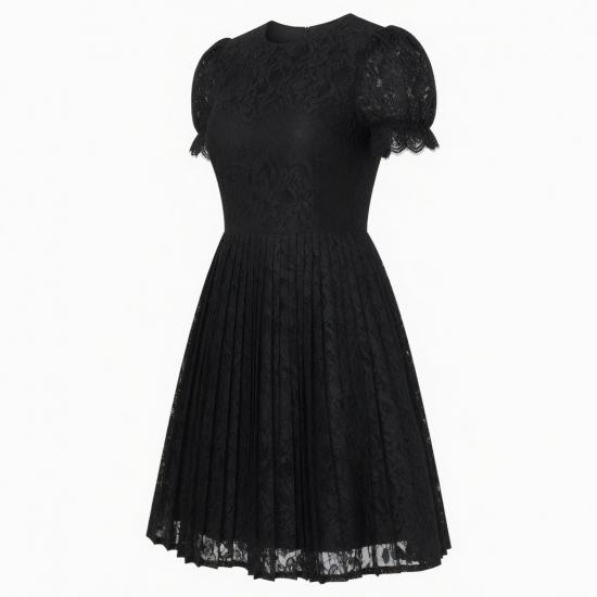 Black Pleated Lace Dress