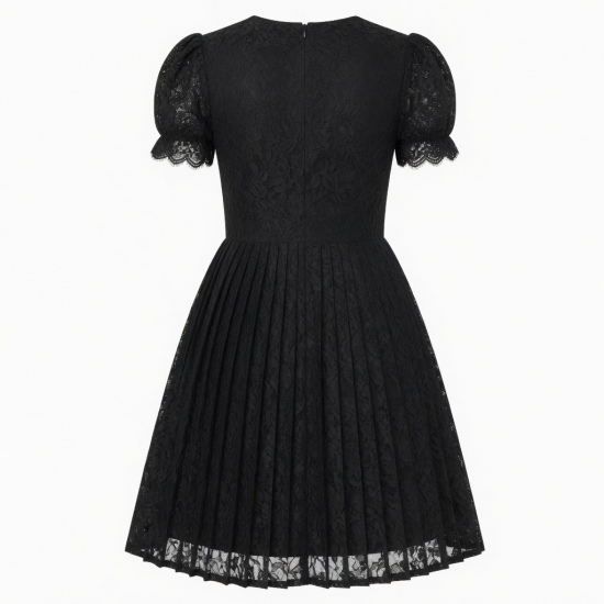 Black Pleated Lace Dress