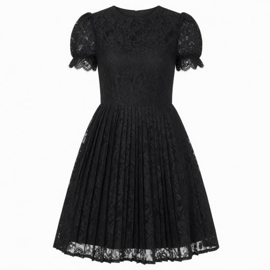 Black Pleated Lace Dress