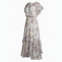 V-Neck Floral Chiffon Holiday Women's Maxi Dress