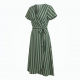 Green Wrap Striped Midi Dress