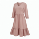 V-Neck Three-Quarter Sleeve A-Line Ruffled Women's Midi Dress