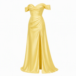Yellow Off-Shoulder Sweetheart Satin Women's Maxi Dress