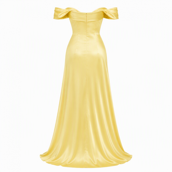 Yellow Off-Shoulder Sweetheart Satin Women's Maxi Dress
