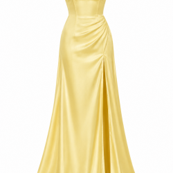 Yellow Off-Shoulder Sweetheart Satin Women's Maxi Dress