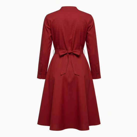 Red Wrap Pockets Lined Dress