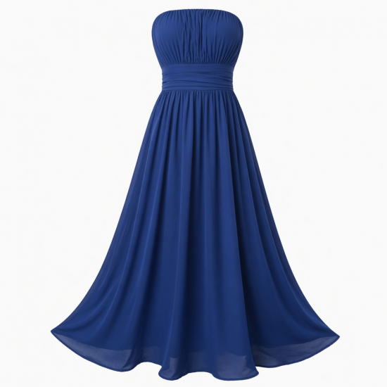 Royal Blue Strapless Gathered Women's Maxi Dress