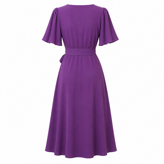Purple Wrap Midi Dress