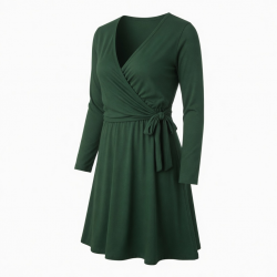 V-Neck Long Sleeve Wrap Jersey Women's Dress