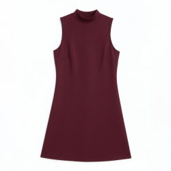 Burgundy High Neck Sleeveless Women's Mini Dress
