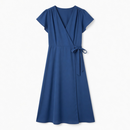 Blue Wrap Midi Dress
