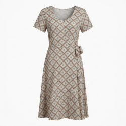 Scoop Neck Short Sleeve Wrap Geometric Women's Dress