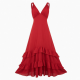 Red V-Neck Sleeveless Ruffled Women's Maxi Dress