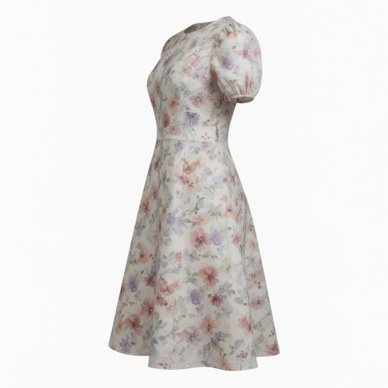 A-Line Lined Zip Floral Dress