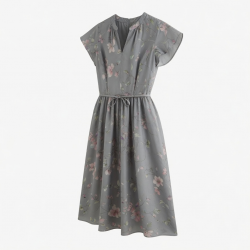 Grey Floral Silk Dress
