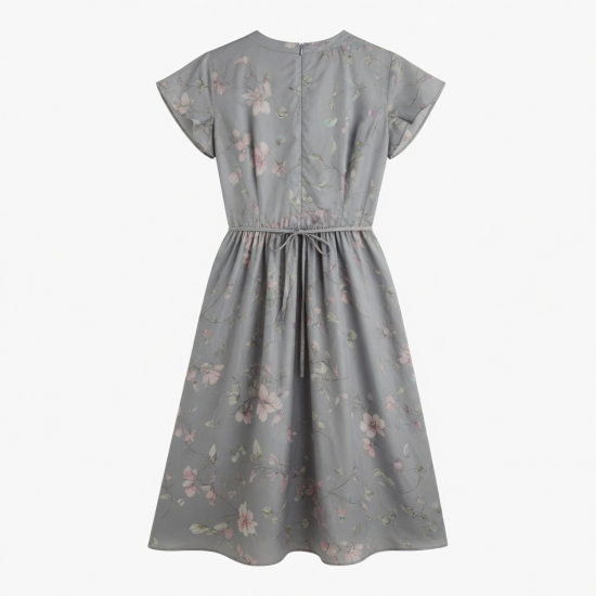 Grey Floral Silk Dress