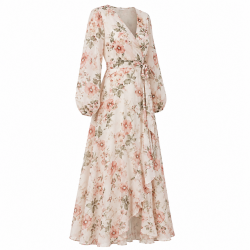 Long Sleeve Wrap Floral Boho Maxi Dress