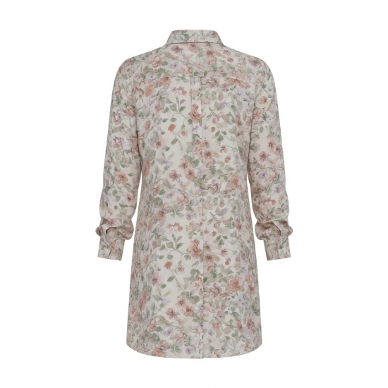 Collared Long Sleeve Floral Viscose Shirt Dress