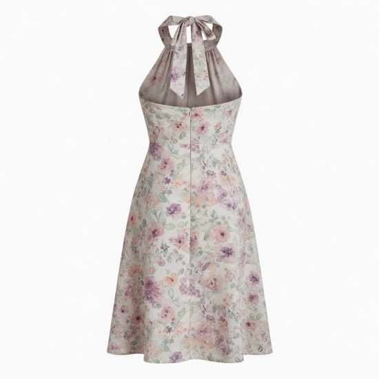 Halter Sleeveless Floral Women's Midi Dress