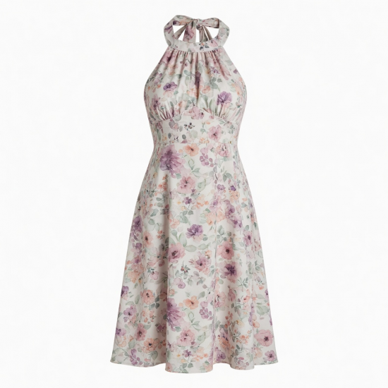 Halter Sleeveless Floral Women's Midi Dress